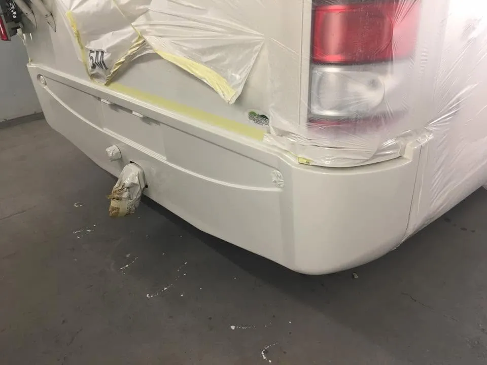 Campervan fibreglass bumper repaired and refinished at OH Works in Fairford