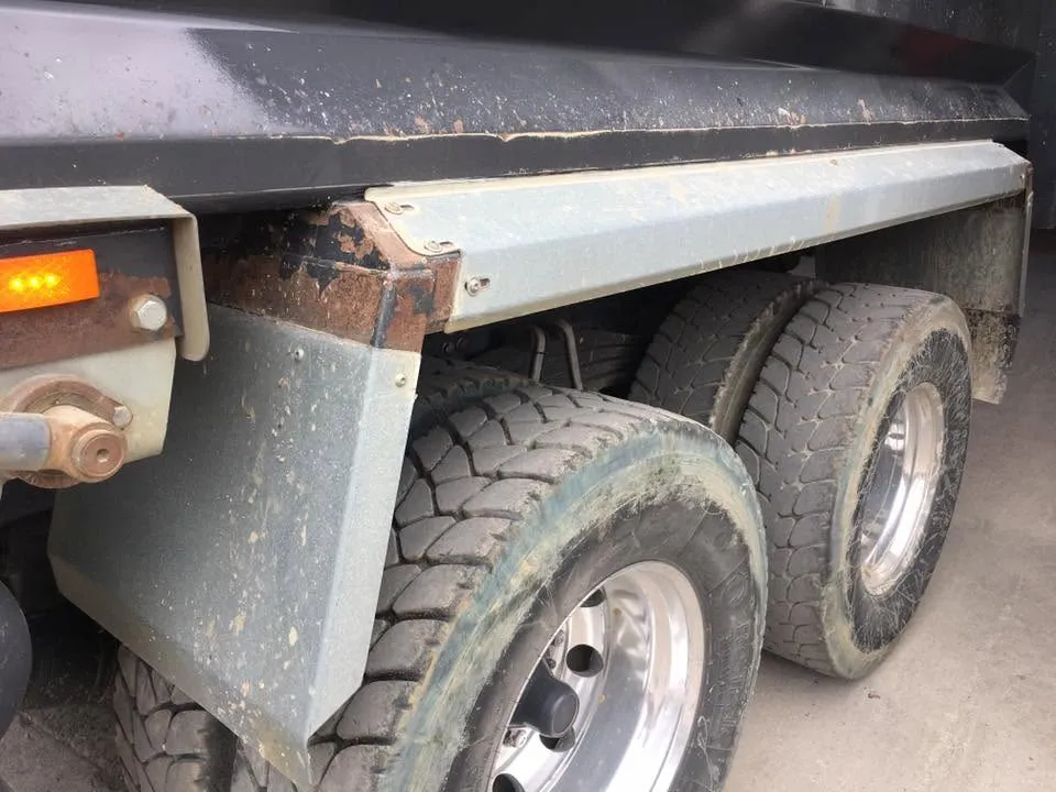 Tipper mudguards and trailer before repair at OH Works in Fairford